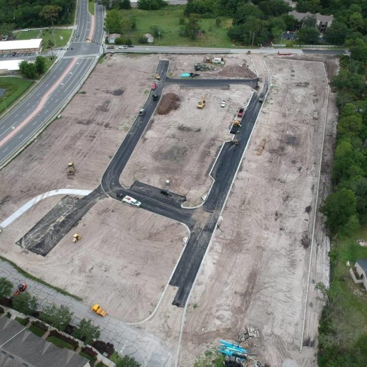 Parking lot in the process of asphalt paving.